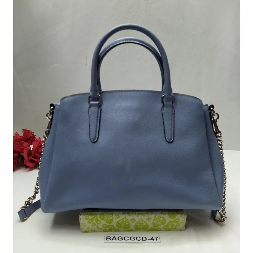 Coach Blue Leather Double Handles Chain Strap Satchel Bag